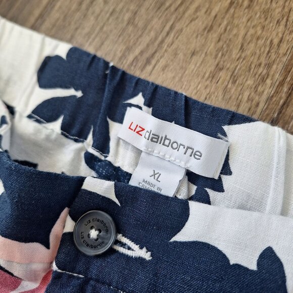 💙 Liz Claiborne Floral Wide Leg Elastic Waist Pants Size XL/2X Casual Linen Ble - Picture 6 of 8
